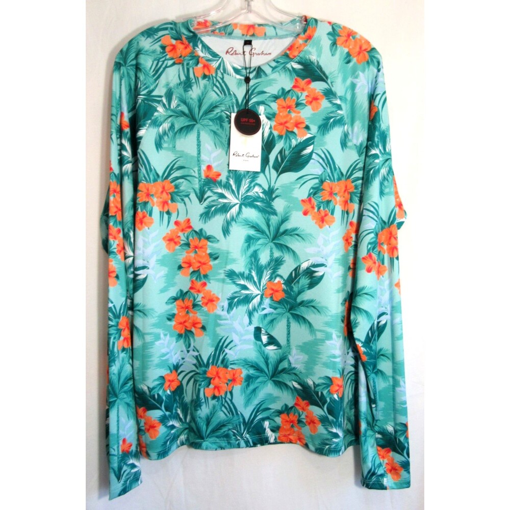 Robert Graham Green Tropical Forest Cabbage UV 50+ Long Sleeve Shirt Size M NWT